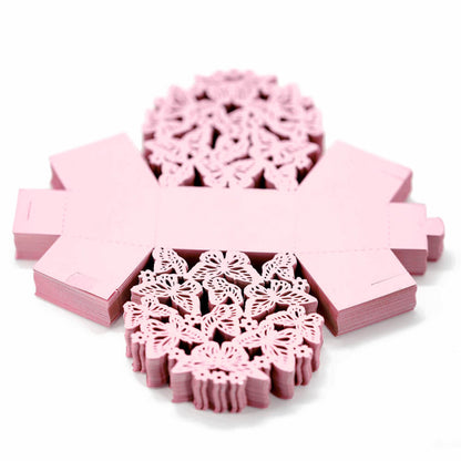 Cutiuță cu fundă model fluturași 6,3x4cm - roz (set 50 buc) - CraftUp