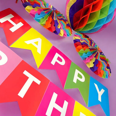 Decorațiune hârtie petrecere mix banner și pom pom curcubeu - CraftUp