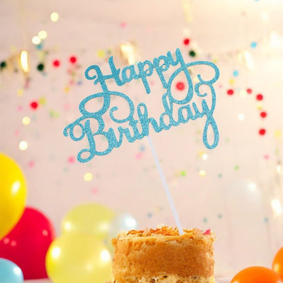 Decorațiune tort Happy Birthday - Bleu (set 10 buc) 8x14cm - CraftUp