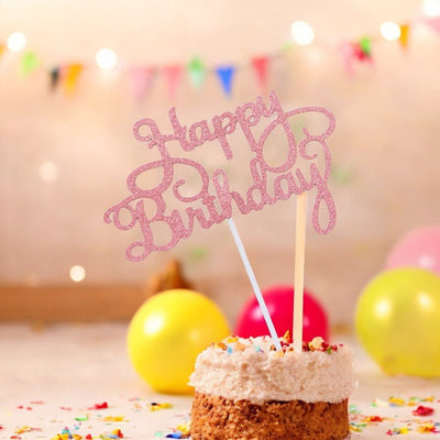 Decorațiune tort Happy Birthday - Roz (set 10 buc) 8x14cm - CraftUp