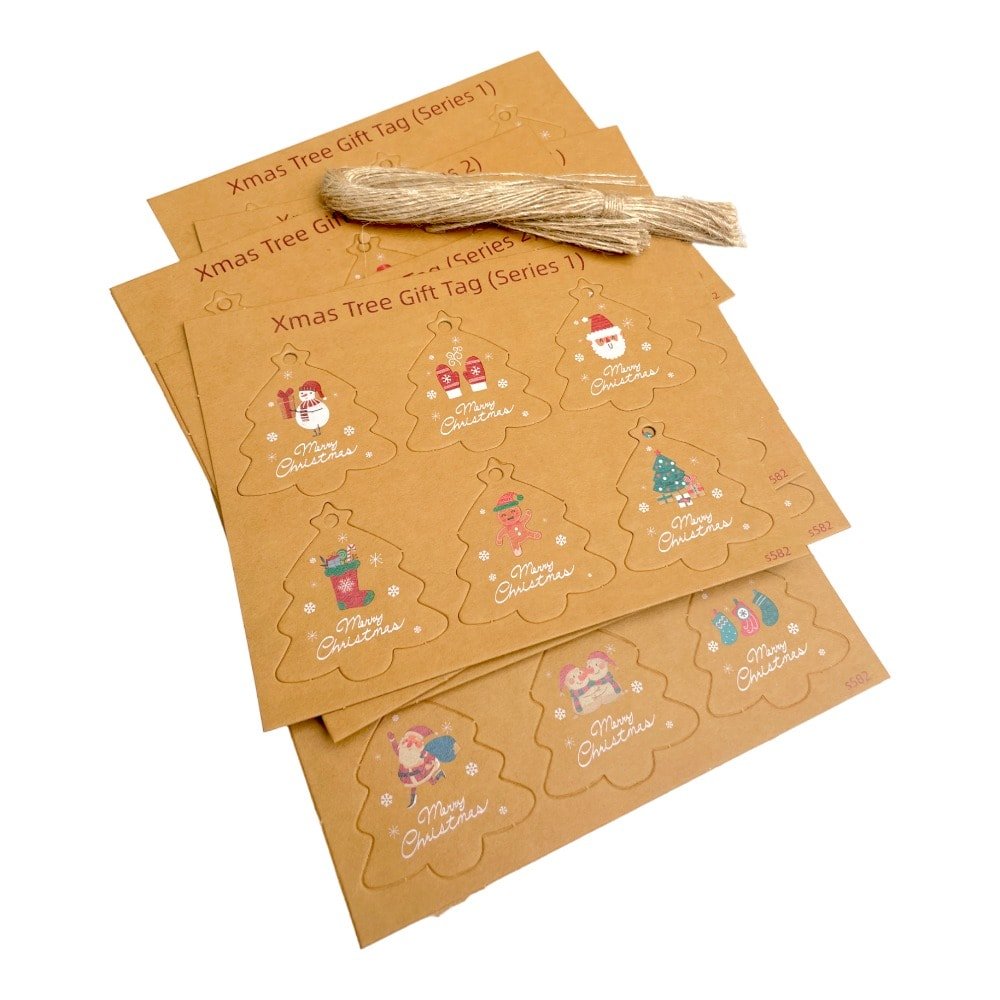 Etichete brad de Crăciun cu sfoară iută - model 7 (set 48 buc) - CraftUp