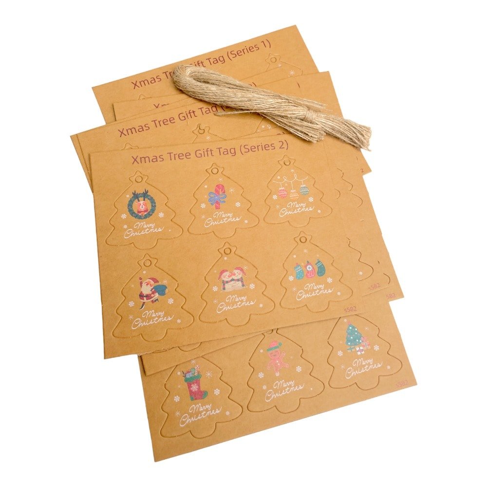Etichete brad de Crăciun cu sfoară iută - model 7 (set 48 buc) - CraftUp