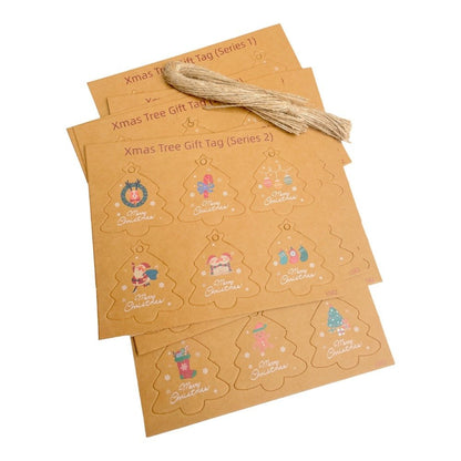 Etichete brad de Crăciun cu sfoară iută - model 7 (set 48 buc) - CraftUp