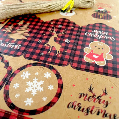 Etichete Crăciun forme diferite cu sfoară iută - model 2 (set 50 buc) - CraftUp