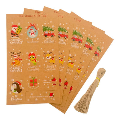Etichete Crăciun forme diferite cu sfoară iută - model 3 (set 50 buc) - CraftUp