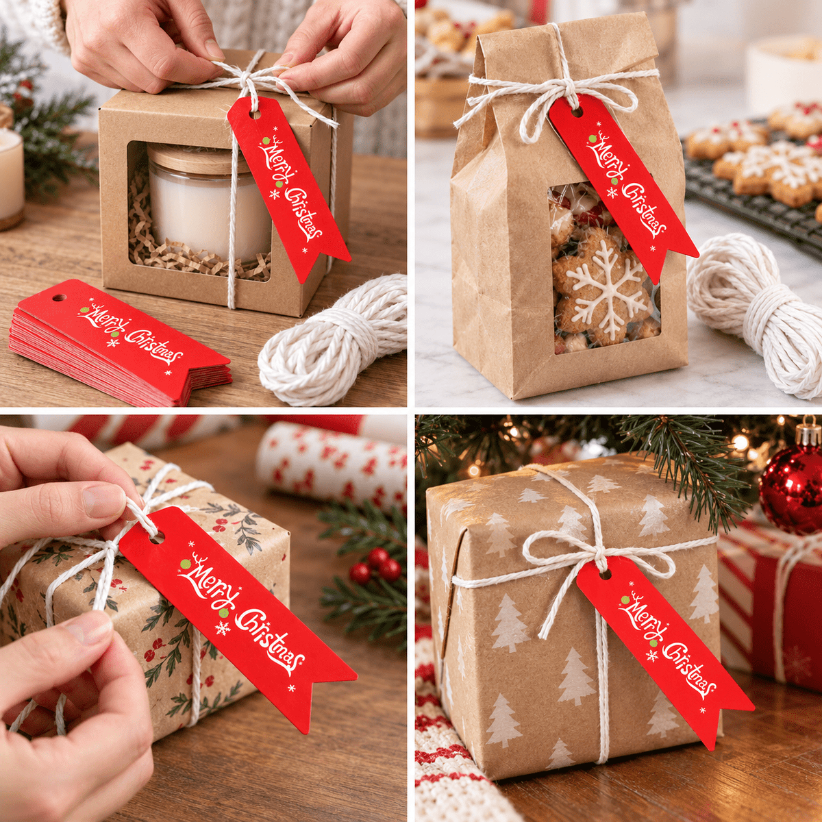 Etichete Crăciun tip steguleț - roșu (set 100 buc) - CraftUp