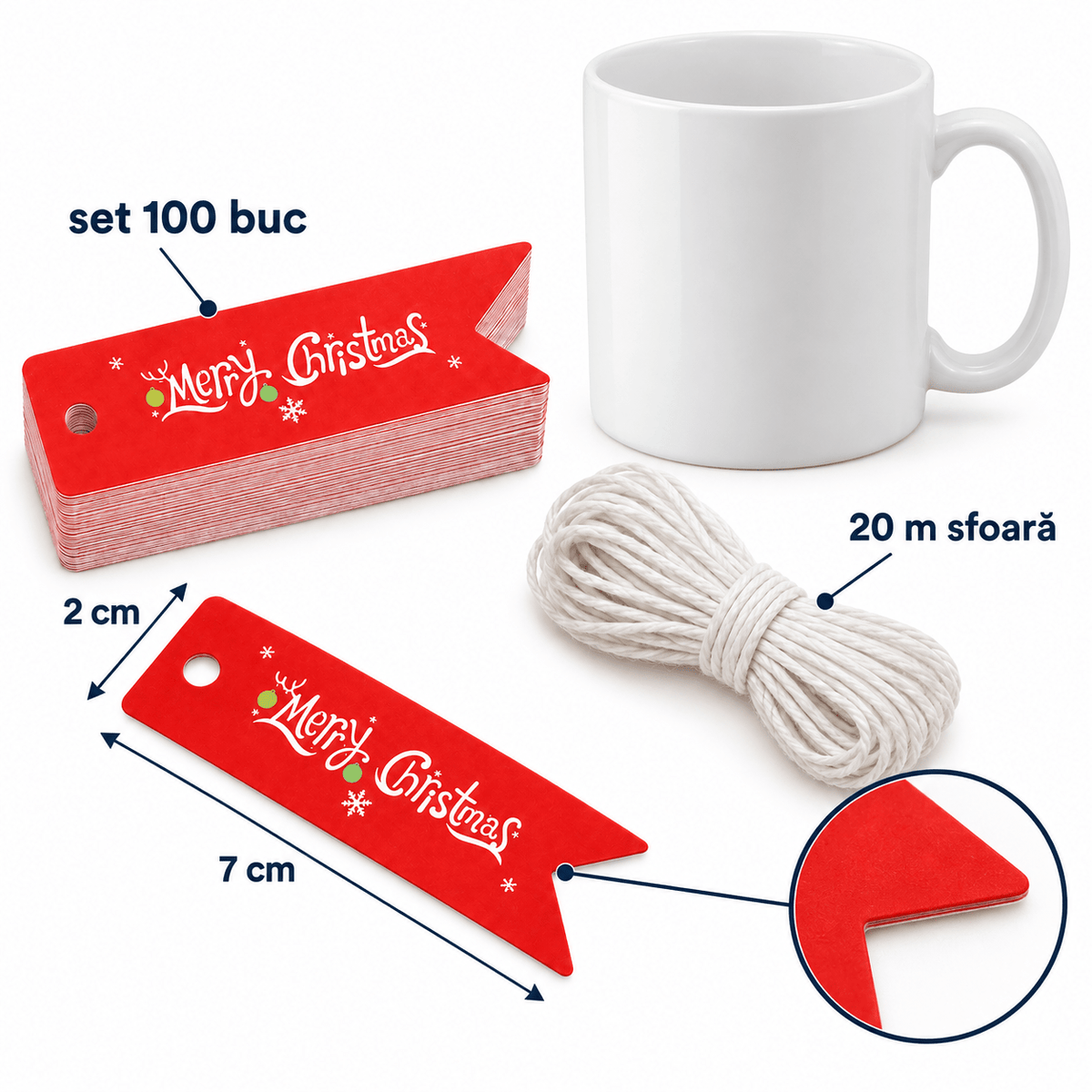 Etichete Crăciun tip steguleț - roșu (set 100 buc) - CraftUp
