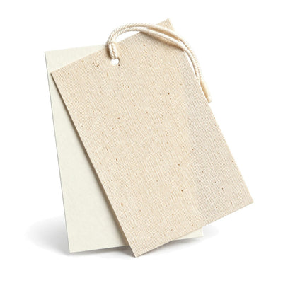 Etichete din carton cu față din pânză și șnur de bumbac - crem (set 100 buc) - CraftUp