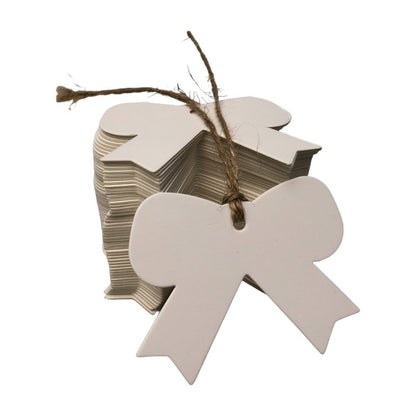 Etichete din hârtie in forma de funda 5x6.5cm - alb (set 100 buc) - CraftUp