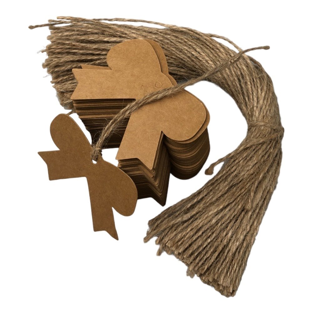 Etichete din hârtie în formă de fundă 5x6.5cm - kraft (set 100 buc) - CraftUp