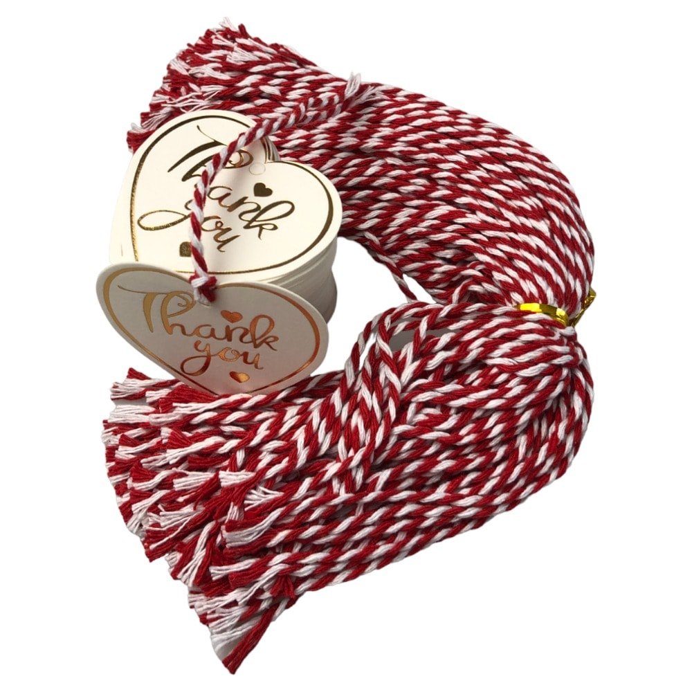 Etichete din hârtie în formă de inimă Thank you 5cm - alb (set 100 buc) - CraftUp