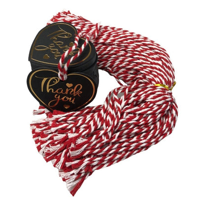 Etichete din hârtie în formă de inimă Thank you 5cm - negru (set 100 buc) - CraftUp