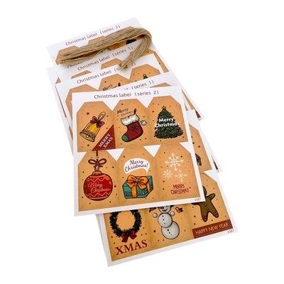 Etichete dreptunghiulare Crăciun cu sfoară iută - model 9 (set 48 buc) - CraftUp