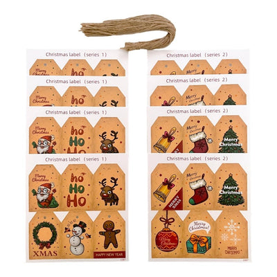 Etichete dreptunghiulare Crăciun cu sfoară iută - model 9 (set 48 buc) - CraftUp