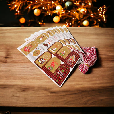 Etichete dreptunghiulare Crăciun cu șnur - model 4 (set 50 buc) - CraftUp