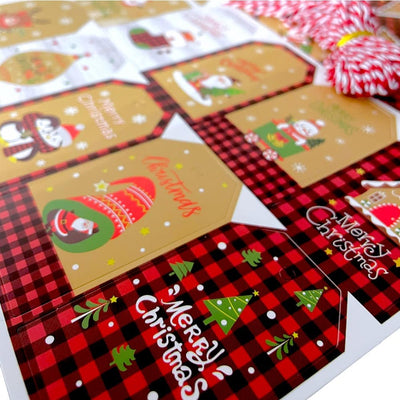 Etichete dreptunghiulare Crăciun cu șnur - model 4 (set 50 buc) - CraftUp