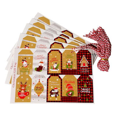 Etichete dreptunghiulare Crăciun cu șnur - model 4 (set 50 buc) - CraftUp