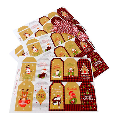 Etichete dreptunghiulare Crăciun cu șnur - model 4 (set 50 buc) - CraftUp