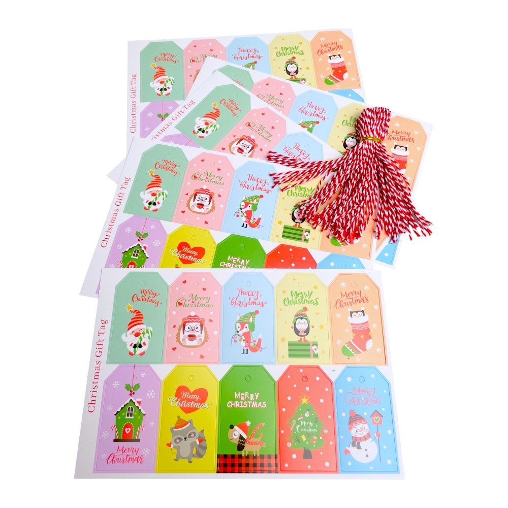 Etichete dreptunghiulare Crăciun cu șnur - model 5 (set 50 buc) - CraftUp