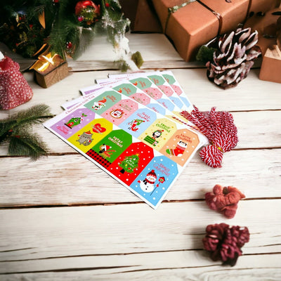 Etichete dreptunghiulare Crăciun cu șnur - model 5 (set 50 buc) - CraftUp