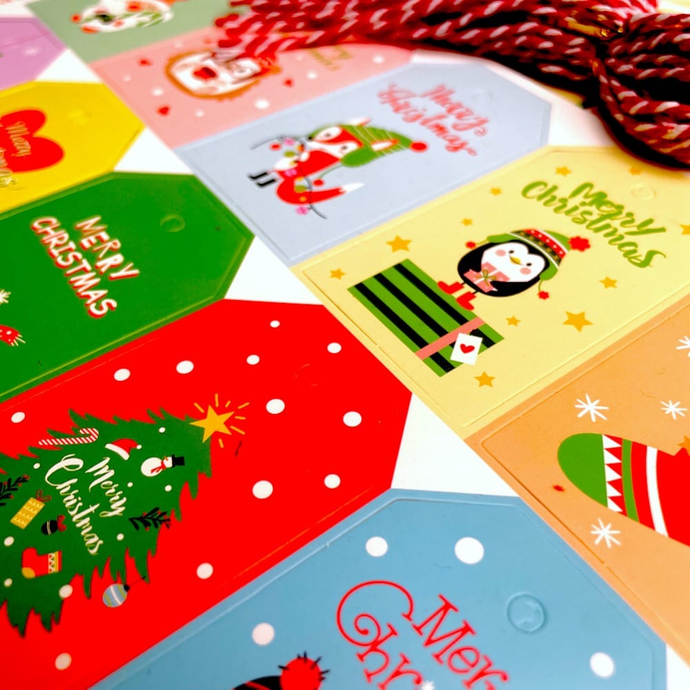 Etichete dreptunghiulare Crăciun cu șnur - model 5 (set 50 buc) - CraftUp