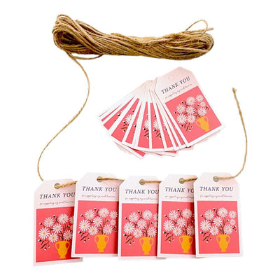 Etichete dreptunghiulare cu flori și mesaj Thank you 4x7cm - model 1 (set 50 buc) - CraftUp
