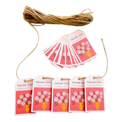 Etichete dreptunghiulare cu flori și mesaj Thank you 4x7cm - model 1 (set 50 buc) - CraftUp
