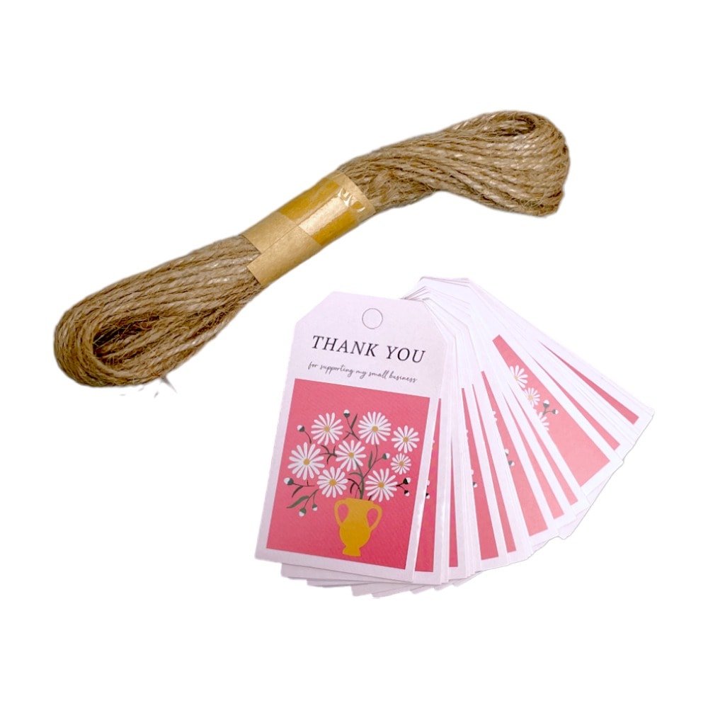 Etichete dreptunghiulare cu flori și mesaj Thank you 4x7cm - model 1 (set 50 buc) - CraftUp