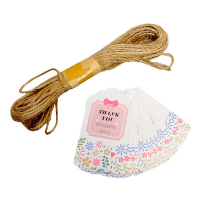 Etichete dreptunghiulare cu flori și mesaj Thank you 4x7cm - model 3 (set 50 buc) - CraftUp