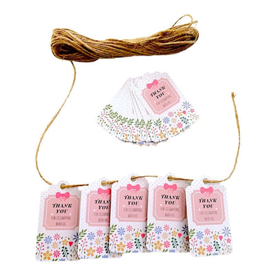 Etichete dreptunghiulare cu flori și mesaj Thank you 4x7cm - model 3 (set 50 buc) - CraftUp