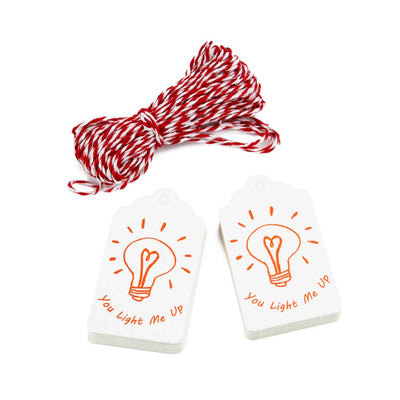 Etichete dreptunghiulare cu șnur model You light me up - alb (set 50 buc) - CraftUp