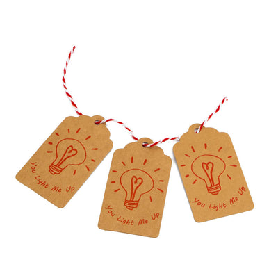 Etichete dreptunghiulare cu șnur model You light me up - kraft (set 50 buc) - CraftUp