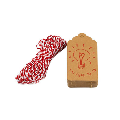 Etichete dreptunghiulare cu șnur model You light me up - kraft (set 50 buc) - CraftUp