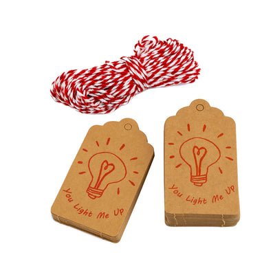 Etichete dreptunghiulare cu șnur model You light me up - kraft (set 50 buc) - CraftUp
