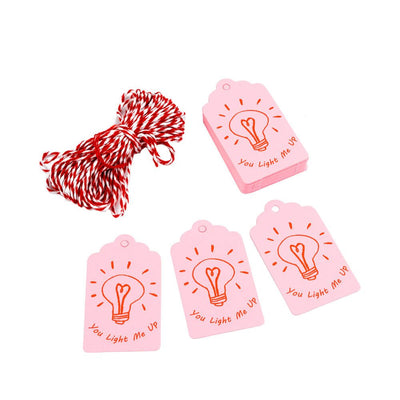 Etichete dreptunghiulare cu șnur model You light me up - roz (set 50 buc) - CraftUp