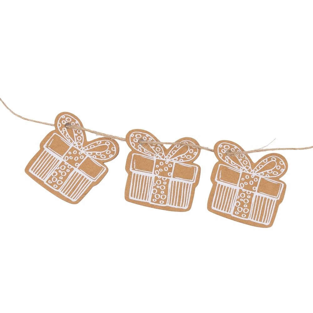 Etichete formă cadou de Crăciun cu sfoară - kraft (set 50 buc) - CraftUp
