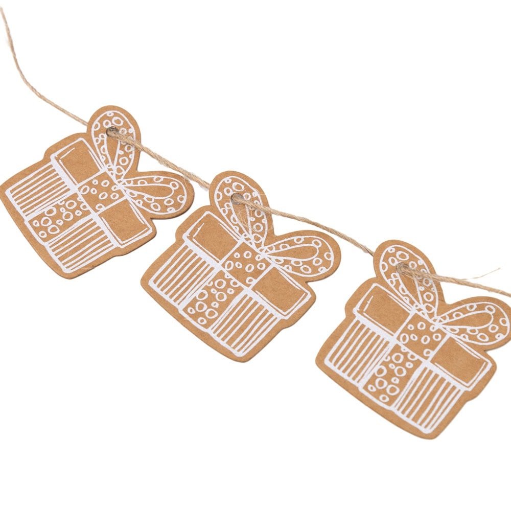 Etichete formă cadou de Crăciun cu sfoară - kraft (set 50 buc) - CraftUp