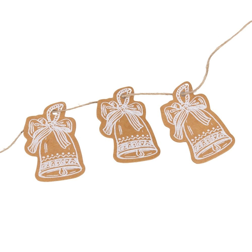 Etichete formă clopoțel de Crăciun cu sfoară - kraft (set 50 buc) - CraftUp