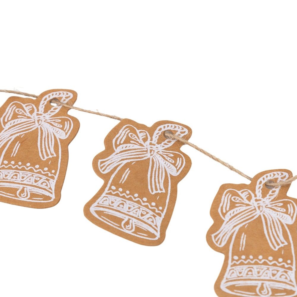 Etichete formă clopoțel de Crăciun cu sfoară - kraft (set 50 buc) - CraftUp
