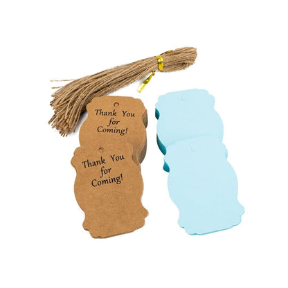 Etichete în 2 culori cu șnur model piciorușe de bebeluș - bleu (set 50 buc) - CraftUp