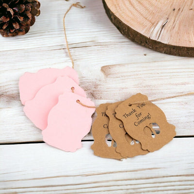 Etichete în 2 culori cu șnur model piciorușe de bebeluș - roz (set 50 buc) - CraftUp