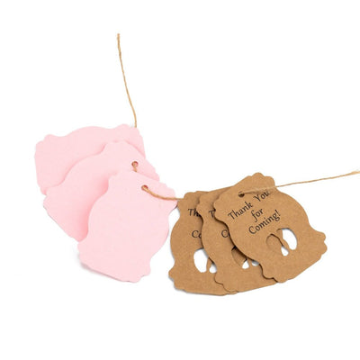 Etichete în 2 culori cu șnur model piciorușe de bebeluș - roz (set 50 buc) - CraftUp