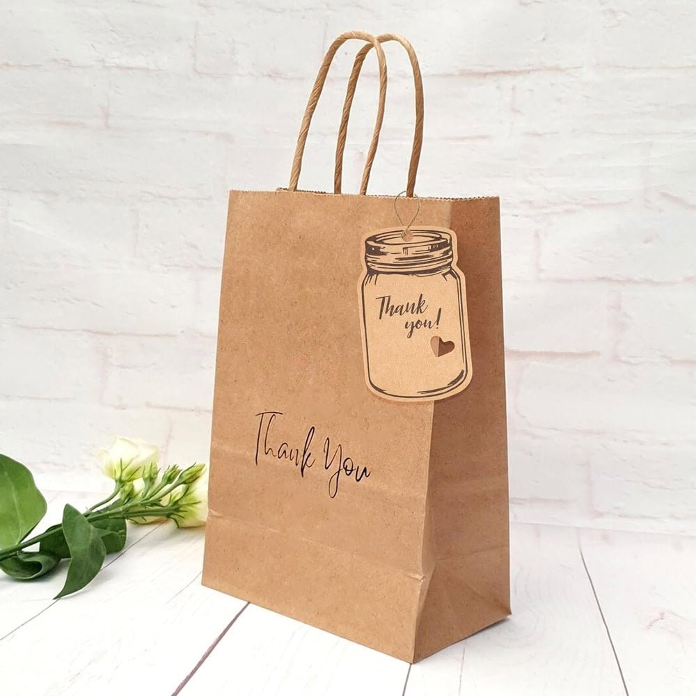 Etichete model borcan cu mesaj Thank you și sfoară iută - kraft (set 50 buc) - CraftUp
