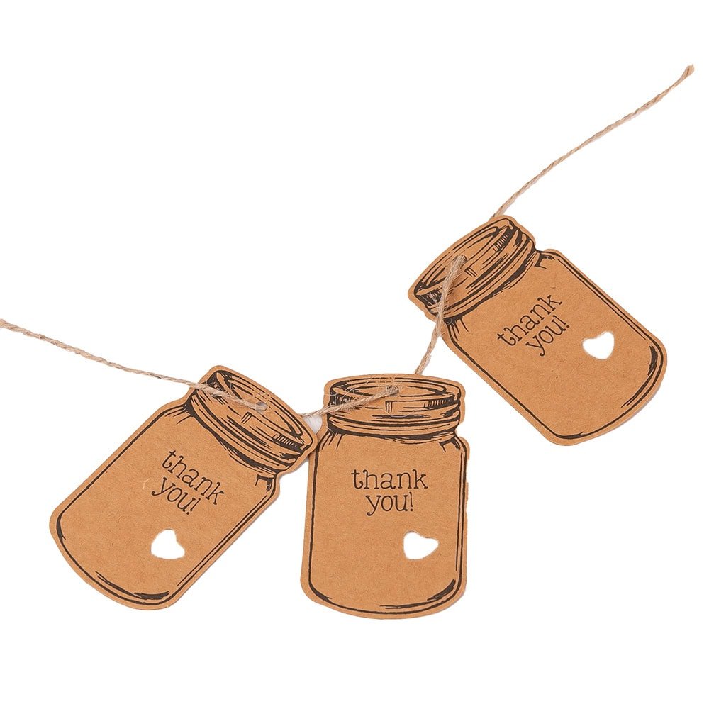 Etichete model borcan cu mesaj Thank you și sfoară iută - kraft (set 50 buc) - CraftUp