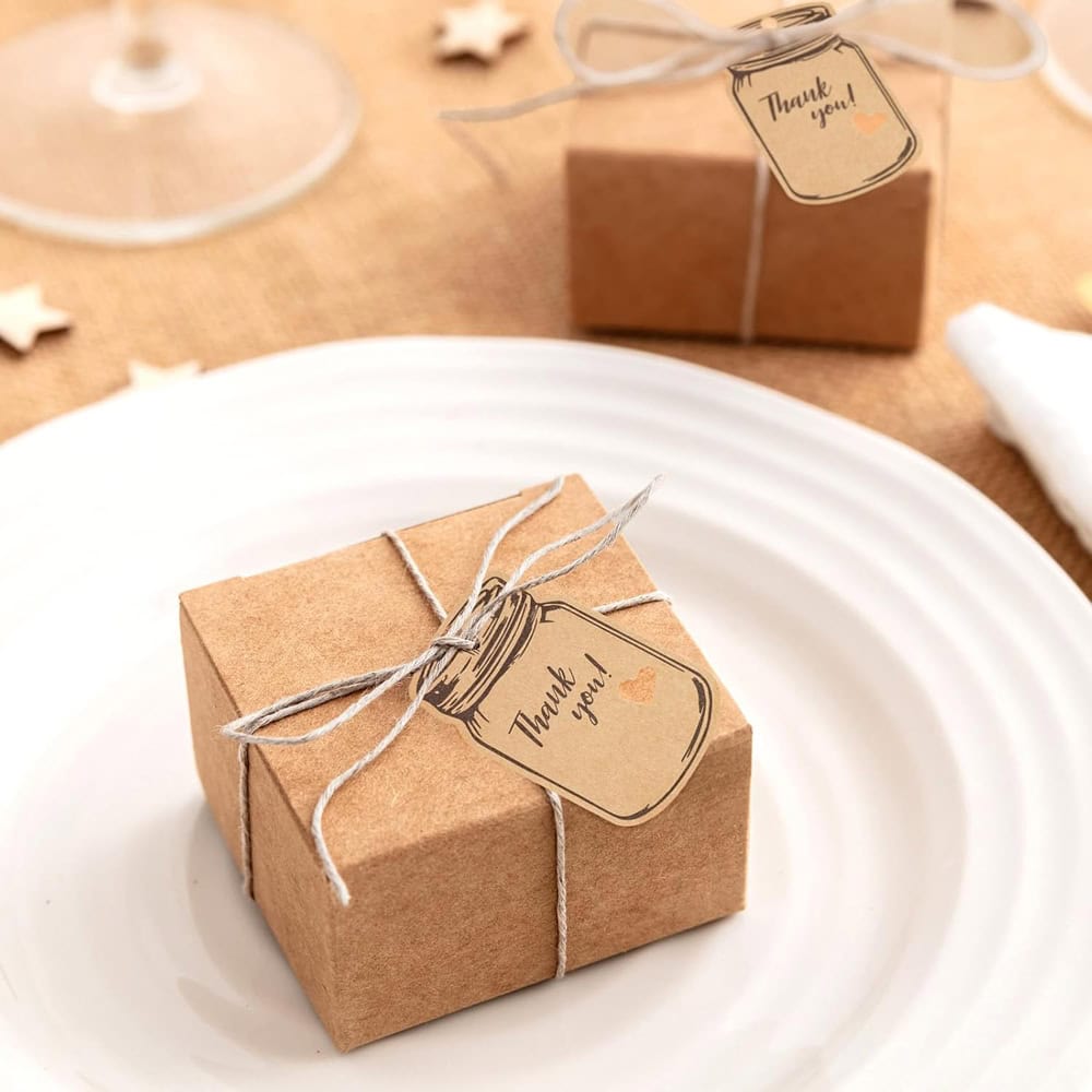 Etichete model borcan cu mesaj Thank you și sfoară iută - kraft (set 50 buc) - CraftUp
