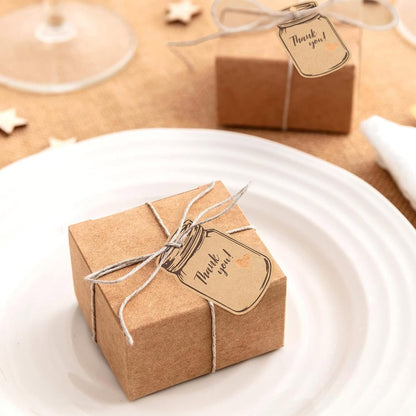 Etichete model borcan cu mesaj Thank you și sfoară iută - kraft (set 50 buc) - CraftUp