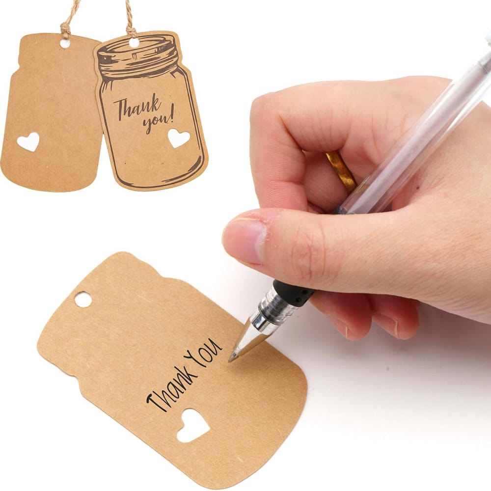 Etichete model borcan cu mesaj Thank you și sfoară iută - kraft (set 50 buc) - CraftUp