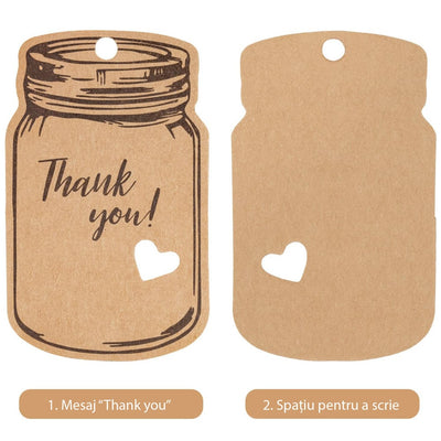 Etichete model borcan cu mesaj Thank you și sfoară iută - kraft (set 50 buc) - CraftUp