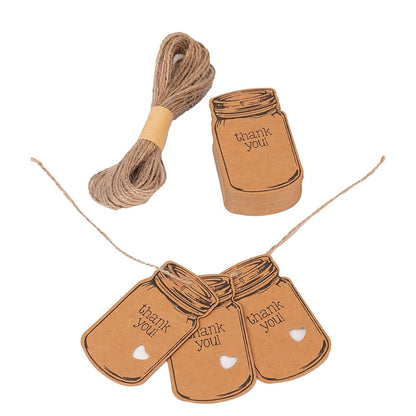 Etichete model borcan cu mesaj Thank you și sfoară iută - kraft (set 50 buc) - CraftUp