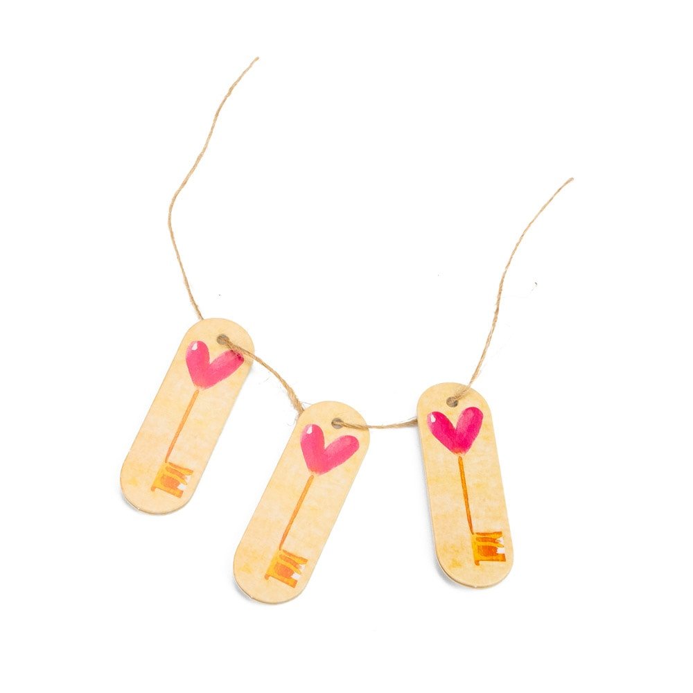Etichete ovale cu sfoară model cheie inimă - roz (set 50 buc) - CraftUp
